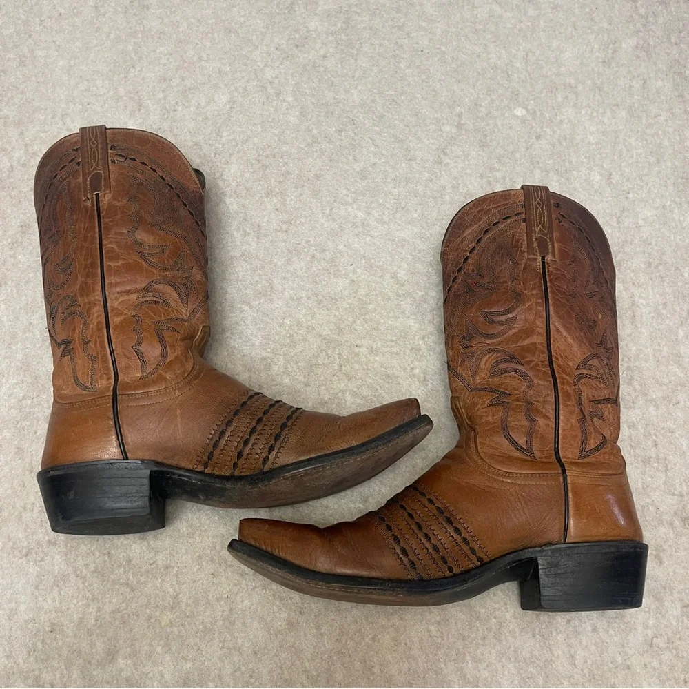 Lucchese 1883 N1561 Brown Leather Snip Toe Western Cowboy Boots Men’s Size 9.5D